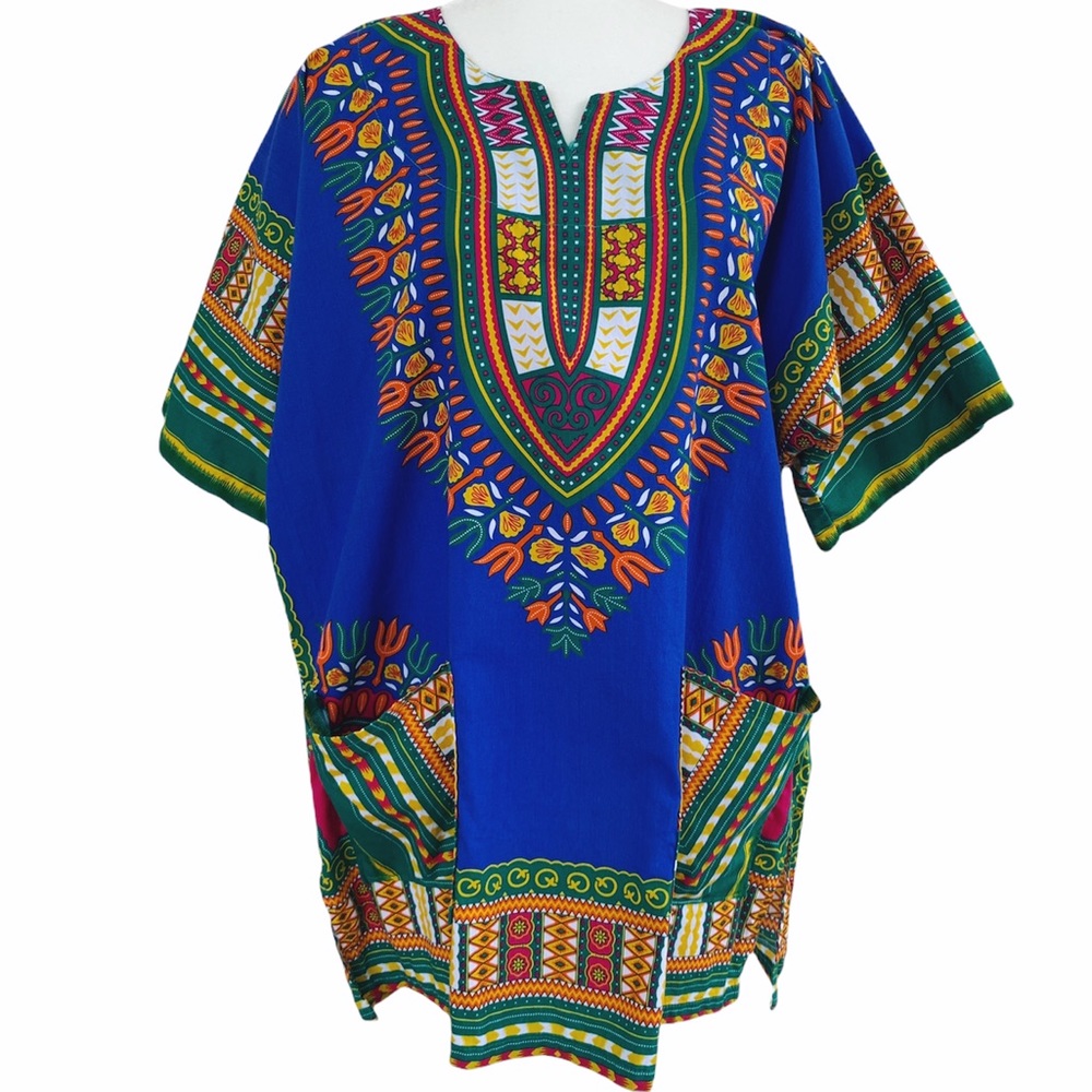 Vintage Tribal Cotton Tunic Top with Pockets